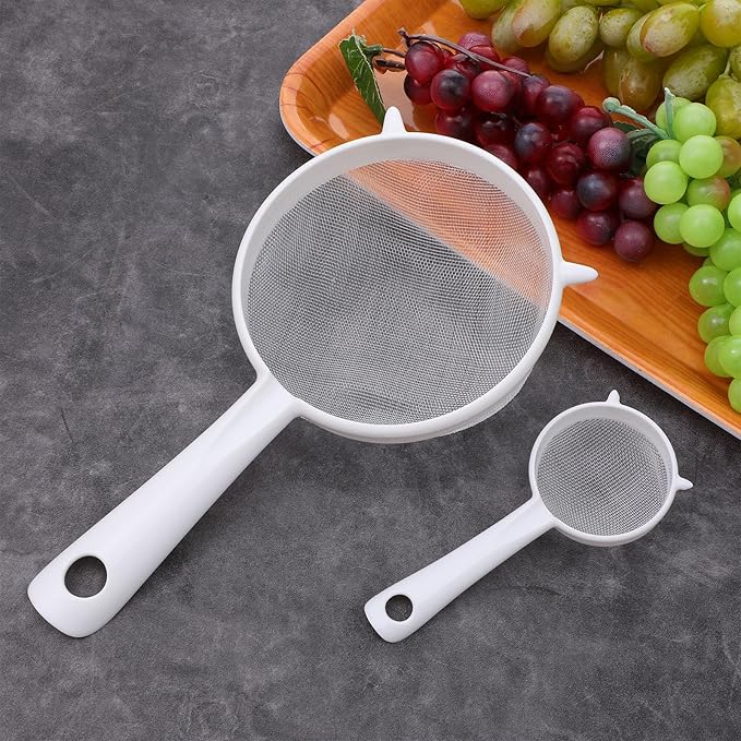 2 Pcs Plastic Mesh Strainer Colander Set, Double Ear Fine Food Mesh Strainer for Kefir Tea Coffee Nut Milk Flour Sifter Dishwasher Safe