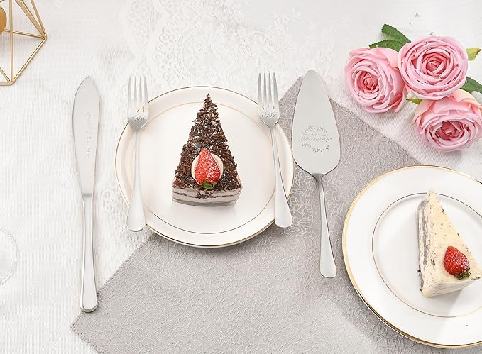 Galaxozent Wedding Presents for Couples, Sliver Wedding Cake Knife and Server Set, Cake Cutting Set, Bridal Shower Anniversary Engagement Presents For Mr and Mrs Set of 4