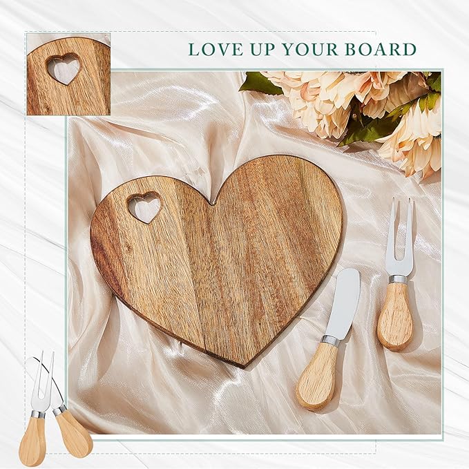 Patelai 24 Set Bridal Baby Shower Favor Heart Cheese Board with Knife, Wood Mini Charcuterie Board Thank You Gift Box for Guest Bridal Baby Shower Prize Wedding Valentines Birthday (Acacia Color)