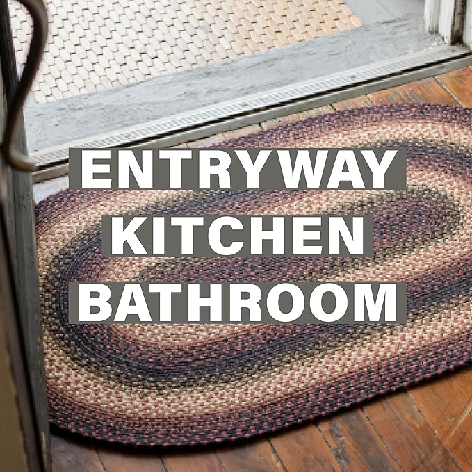 Homespice Prescott Black Braided Rug 2' x 3' - Country Style Jute Kitchen Rug for Primitive Decor