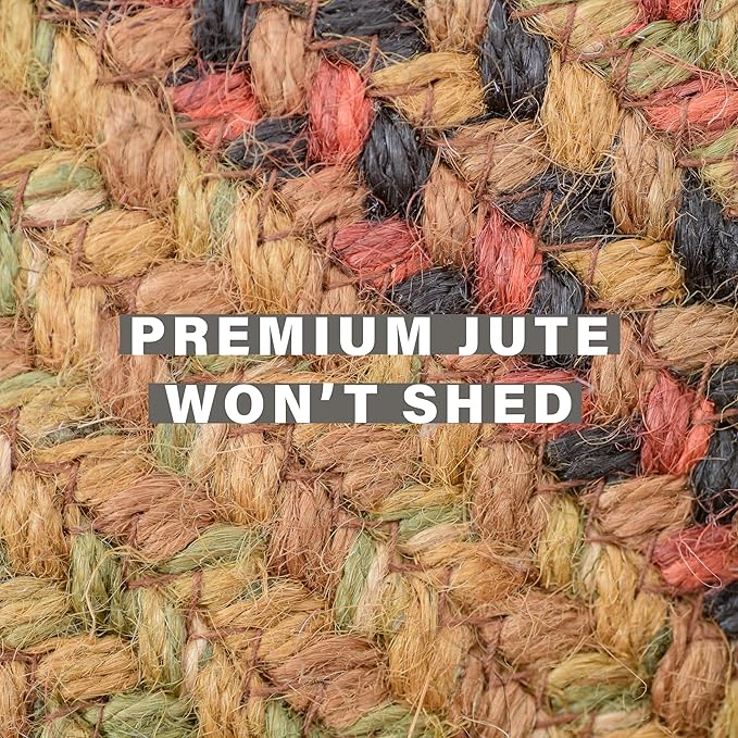 Homespice Gingerbread Premium Jute Braided Rug, 22 x 72 Rectangular Hall Runner Brown, Red, Reversible, Natural Jute Yarn Rustic, Country, Primitive, Farmhouse Style - 30 Day Risk Free Purchase