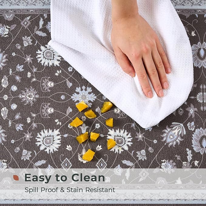 FRESHMINT Anti Fatigue Kitchen Mats for Floor 2 Piece Set, Waterproof & Non-Skid Vintage Floarl Kitchen Rugs, Cushioned Kitchen Mat for Standing Washable Comfort Desk Kitchen Runners, 17x30''+17x47''
