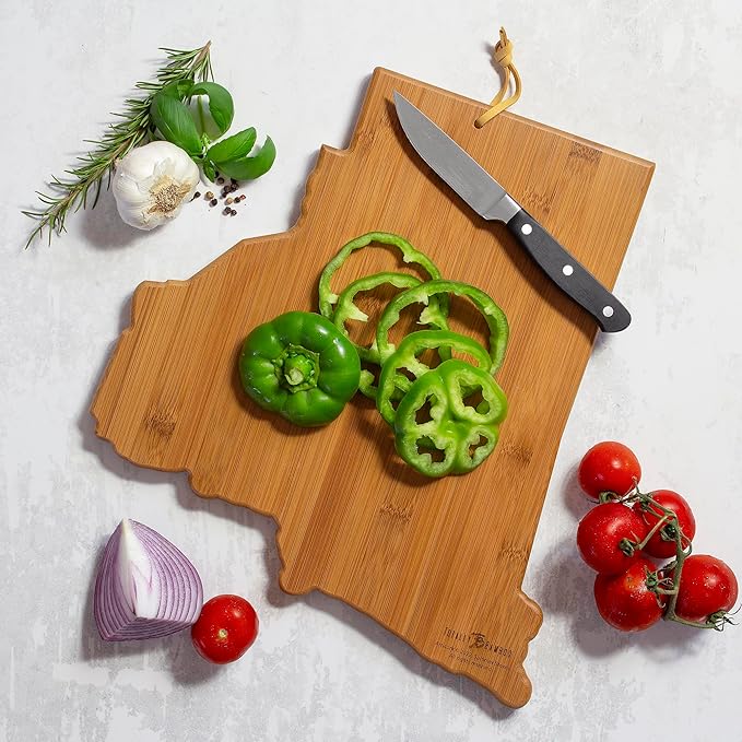 Totally Bamboo Rhode Island State Shaped Cutting Board and Charcuterie Serving Platter with Artwork by Summer Stokes, Includes Hang Tie for Wall Display