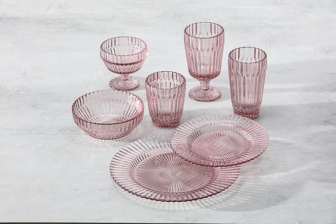 Fortessa Archie Glass Drinkware, Goblet Glass (Set of 6), 14.2 Ounce, Pink