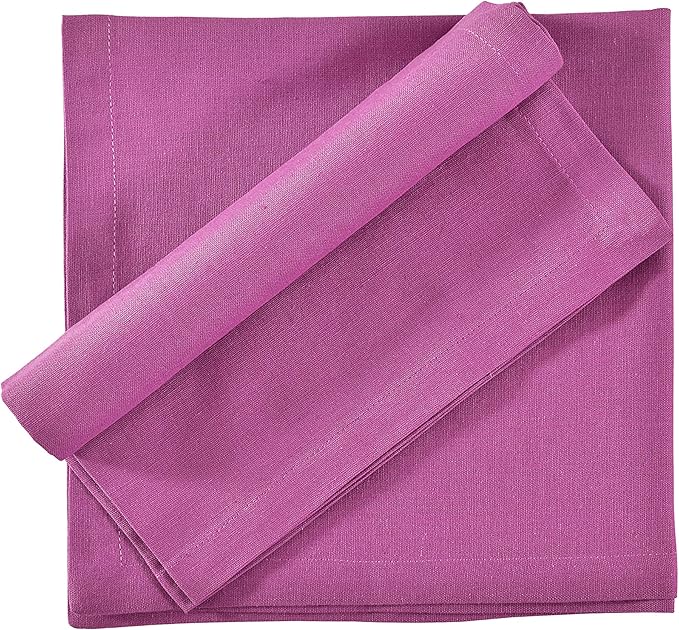 Cloth Napkins Dinner Washable Set of 4 in Cotton Linen Fabric Premium Quality, Mitered Corners for Reusable Every Day Use Pre Shrunk and Good Absorbency Christmas Cloth Napkins (Pack of 4, Magenta)
