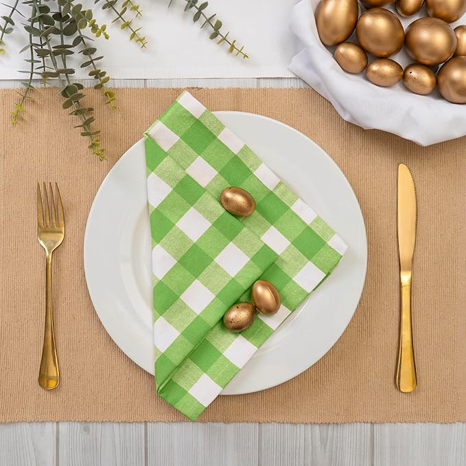 Blue Needles Gingham Buffalo Plaid Cloth Napkins 100% Cotton Set of 12 Dinner Table Napkins 18x18 inch Soft Reusable Washable Perfect for Wedding Parties & Everyday Use - Apple Green & White