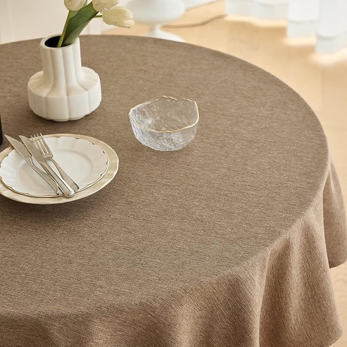 Waterproof Round Tablecloth for Round Dining Table, Decorative Rustic Soft Wipeable Table Cloths Cover Indoor Outdoor Use for Holiday,Wedding, Kitchen (70 Inch,Round (4-6 Seats),Coffee)