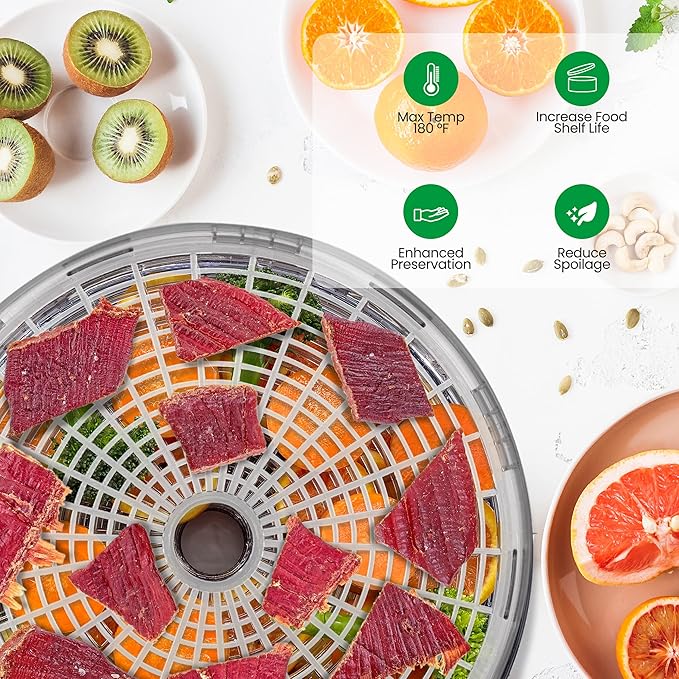 Nutrichef Food Dehydrator Machine | Dehydrates Beef Jerky, Meat, Food, Fruit, Vegetables & Dog Treats | Great For At Home Use | High-Heat Circulation for Even Dehydration | 5 Easy to Clean Trays