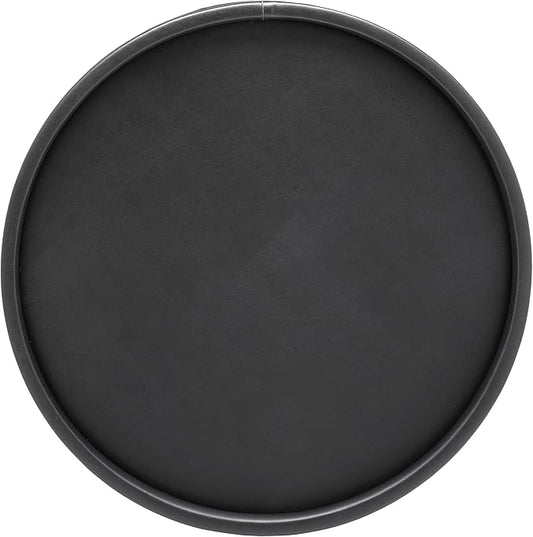 Kraftware Round Leatherette Serving Tray, Black - 14 Inch
