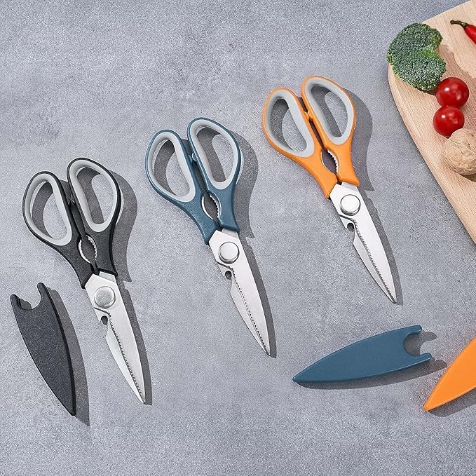 All Purpose Stainless Steel Dishwasher Safe Cooking Scissors - Kitchen Shears for Meat, Chicken, Fish, Vegetable 3-Pack