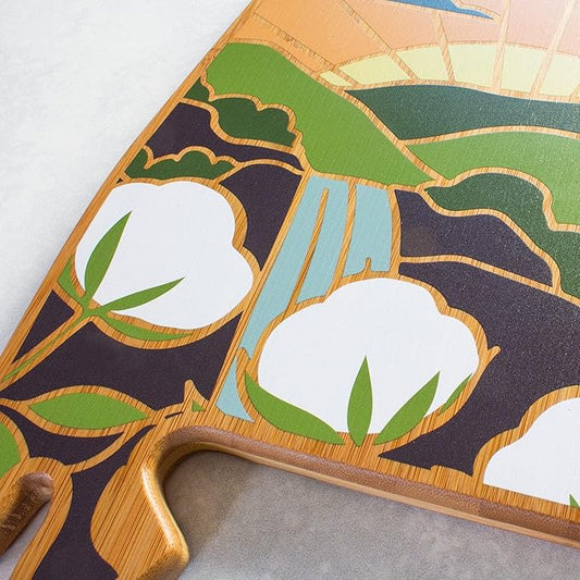Totally Bamboo Alabama State Shaped Cutting Board and Charcuterie Serving Platter with Artwork by Summer Stokes, Includes Hang Tie for Wall Display 10" x 15-3/4" x 5/8"