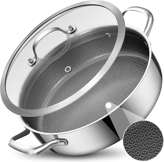 LOLYKITCH 5 QT Hybrid Ceramic Non Stick Tri-Ply Stainless Steel Sauté Pan with Lid,12 Inch Jumbo Cooker,PFOA & PFOS Free,Induction Cooking Pot, Dishwasher and Oven Safe