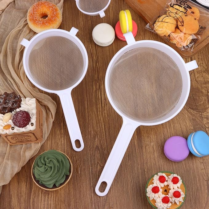 4 Pcs Plastic Nylon Mesh Strainers for Kitchen with Handle Double Ear Nylon Mesh Colander Yogurt Milk Filter Juices Strainer for Filtering Coffee Juice Kefir Milk Tea (3 Inch, 5 Inch, 6 Inch, 7 Inch)
