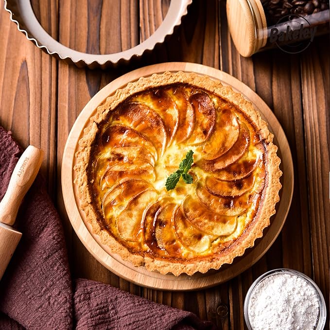 Bakeley 8-Inch Non-Stick Round Tart Pan with Removable Loose Bottom, Quiche Pan for Oven Baking (Champagne Gold)