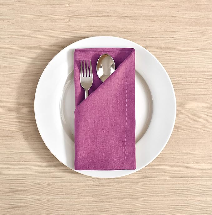 Cloth Napkins Dinner Washable Set of 4 in Cotton Linen Fabric Premium Quality, Mitered Corners for Reusable Every Day Use Pre Shrunk and Good Absorbency Christmas Cloth Napkins (Pack of 4, Magenta)