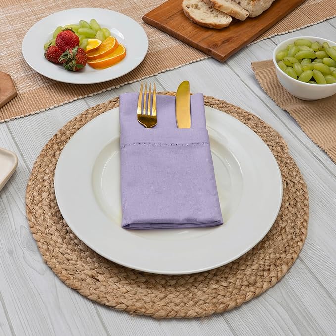 Blue Needles Set of 6 Hemstitch Linen Napkins 100% Cotton Lavender Cloth Dinner Napkins 18x18 inches, Soft, Reusable, Absorbent, Washable, Ideal for Wedding Events, Parties & Everyday Use