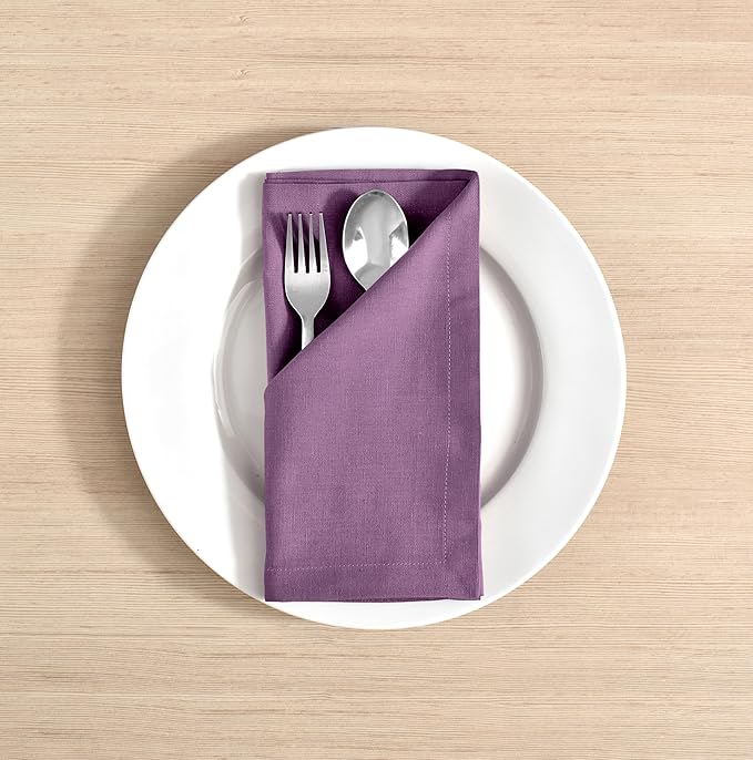 FINGERCRAFT Dinner Cloth Napkins, Cotton Linen Blend Mitered Corner Napkins Cloth 4 Pack Natural Premium Quality for Every Day Use, Parties, Easter, Thanksgiving, Weddings, 18x18 inch Lilac