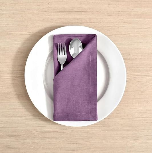 FINGERCRAFT Dinner Cloth Napkins, Cotton Linen Blend Mitered Corner Napkins Cloth 12 Pack Natural Premium Quality for Every Day Use, Parties, Easter, Thanksgiving, Weddings, 18x18 inch Lilac