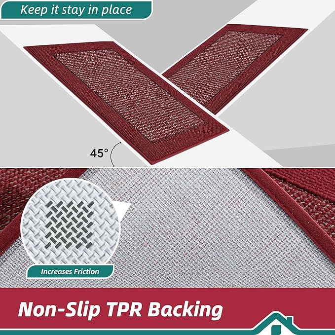 BEQHAUSE Kitchen Rugs 32"x48", Kitchen Runner Rug Non-Slip Kitchen Mats for Floor, Absorbent and Stain Resistant Kitchen Mats, Machine Washable Rugs for Kitchen, Hallway, Laundry & Sink, Red