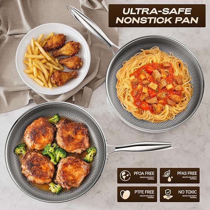 ZEROPAN Frying Pans Nonstick with Lid,Hybrid Nonstick 5-Quart Deep Sauté Pan,PFAS PFOA PTFE Free,Stay-Cool Handle,12 Inch Deep Frying Pan Dishwasher-Friendly, Oven-Safe, Compatible with All Cooktops
