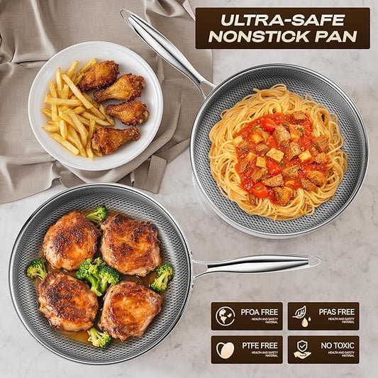 ZEROPAN Frying Pans Nonstick with Lid,Hybrid Nonstick 5-Quart Deep Sauté Pan,PFAS PFOA PTFE Free,Stay-Cool Handle,12 Inch Deep Frying Pan Dishwasher-Friendly, Oven-Safe, Compatible with All Cooktops