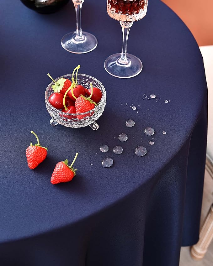 MEANMOY Navy Blue 210 GSM Water & Stain Resistant Round Tablecloth for Circle Table - Solid 70 Inch Table Cloth Cover in Wrinkle Free Durable Washable Polyester Fabric for Wedding, Party, Banquet