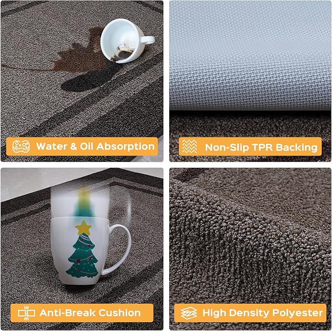 Kichen Rugs 24" x 96", Non-Slip Machine Washable Kitchen Runner Rugs Floor Mats, Absorbent Comfort Standing Mats for Kitchen, Sink, Laundry and Hallway, Grayish Brown & Coffee