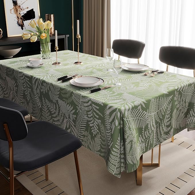 Rectangle Table Cloth,100% Waterproof Tablecloth Oil Proof Spill Proof Vinyl Table Cloth, Wipe Clean Plastic Table Cover for Dining, Camping, Indoor and Outdoor 54" x 102",Green Leaves
