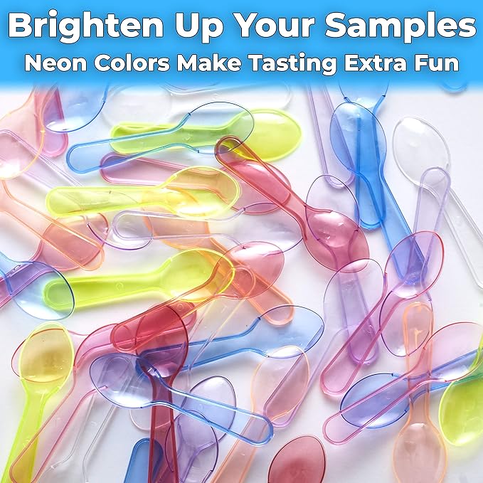 Extra Sturdy, BPA Free 200ct Plastic Tasting Spoons. Disposable Mini Tasters for Sampling or Individual Portions of Ice Cream, and Appetizers. Great for Food Trucks, Parties and Events.