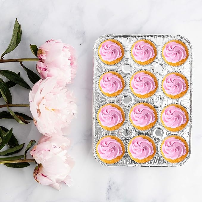 PLASTICPRO Aluminum Foil Muffin Pans Reusable and Disposable, Holds 12 Mini Cupcakes/Muffin foil Pan Pack of 10