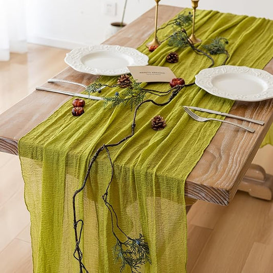 Keketoarrange 3pcs Moss Green Cheesecloth Table Runner Gauze 120 Inch 10 FT Rustic Boho Cheese Cloth Runner for Wedding Baby Shower Bridal Shower Birthday Party Long Sheer Home Decorations