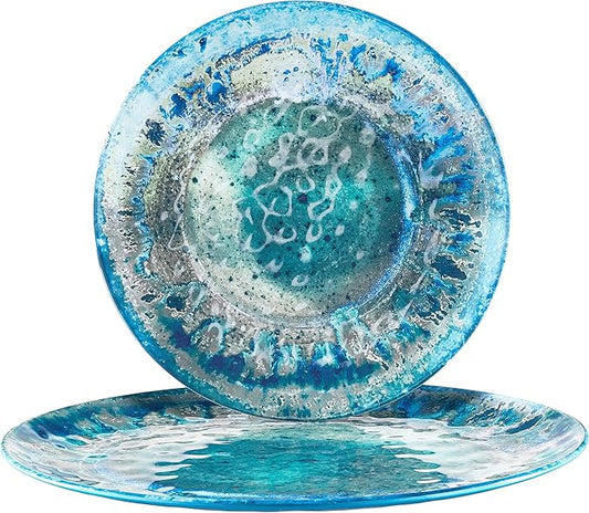 Radiance Teal 2pc Melamine Platter Set – 14" Round & 18"x13.5" Oval Serving Trays – Reactive Glaze Style Artisan Serveware for Entertaining, Holidays, Dinner Parties, or Gifts