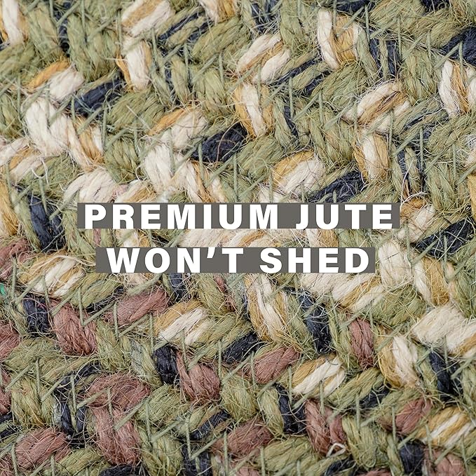 Homespice Pinecone Small Oval Rug 27x45 - Rustic Green Braided Rug for Kitchen and Bathroom, Reversible, Pet Friendly, No Shed Jute for Easy Maintenance