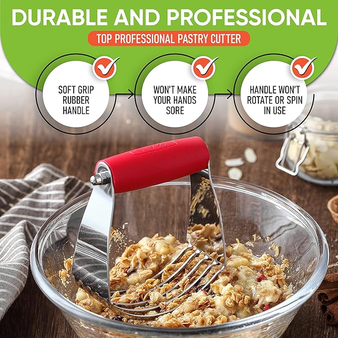 Spring Chef Professional Dough Blender, Medium Size & Stainless Steel Lemon Zester - 2 Product Bundle - Red
