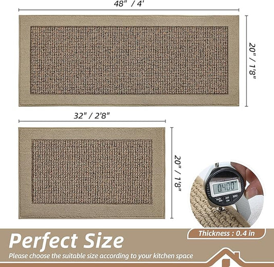 BEQHAUSE Kitchen Rugs and Mats Set of 2 Non-Slip Kitchen Mats for Floor, Absorbent and Stain Resistant Kitchen Runner, Machine Washable Rugs for Kitchen, Laundry & Sink, 20"x32"+20"x48", Taupe