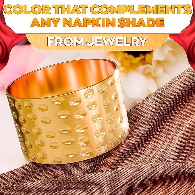 Easter Gold Napkin Rings - Hammered Gold Napkin Rings Set of 8-1.8"x1.1" Sturdy & Reusable Metal Napkin Ring Holders for Weddings & Holiday Dinners, Festive Easter Table Decor, Stylish Gifts for Hosts