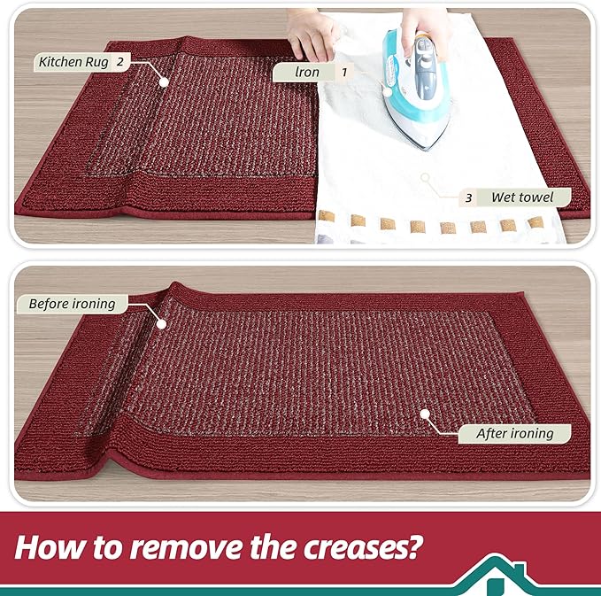 BEQHAUSE Kitchen Rugs 32"x48", Kitchen Runner Rug Non-Slip Kitchen Mats for Floor, Absorbent and Stain Resistant Kitchen Mats, Machine Washable Rugs for Kitchen, Hallway, Laundry & Sink, Red