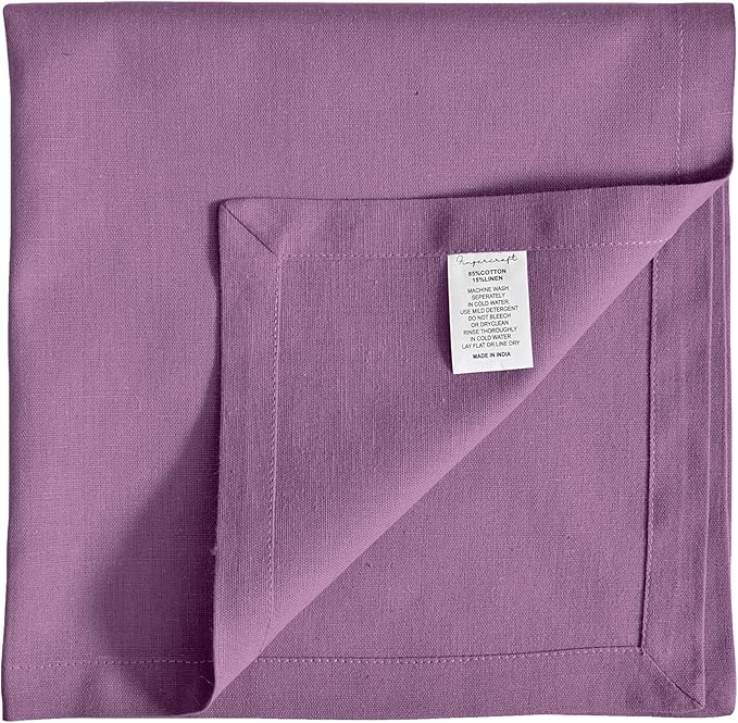 FINGERCRAFT Dinner Cloth Napkins, Cotton Linen Blend Mitered Corner Napkins Cloth 12 Pack Natural Premium Quality for Every Day Use, Parties, Easter, Thanksgiving, Weddings, 18x18 inch Lilac
