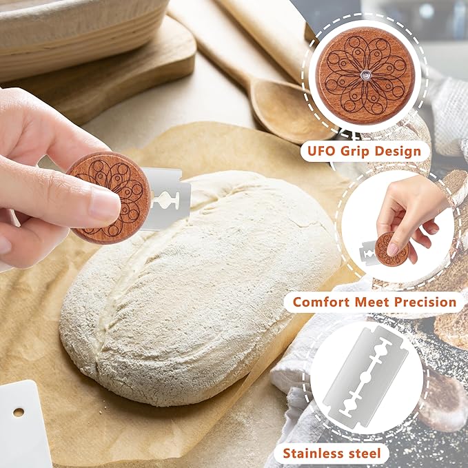 UFO Bread Lame Cutter for Homemade Sourdough,Bread Scorer Tool for Sourdough with 5 Blades and Case,Slashing Tool Bread Cutting Knife for Artisan Bread and Baguette Makers,Circle-black