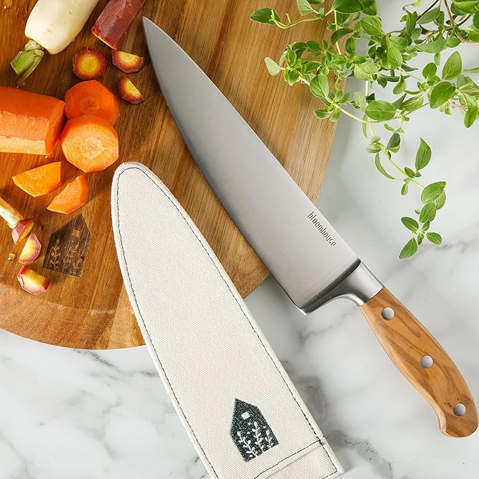 Bloomhouse - Two Time Oprah's Favorite Things Winner - 8-Inch Chef Knife – German Stainless Steel Blade with Forged Italian Olive Wood Handle, Full Tang Kitchen Knife for Slicing, Dicing & Chopping