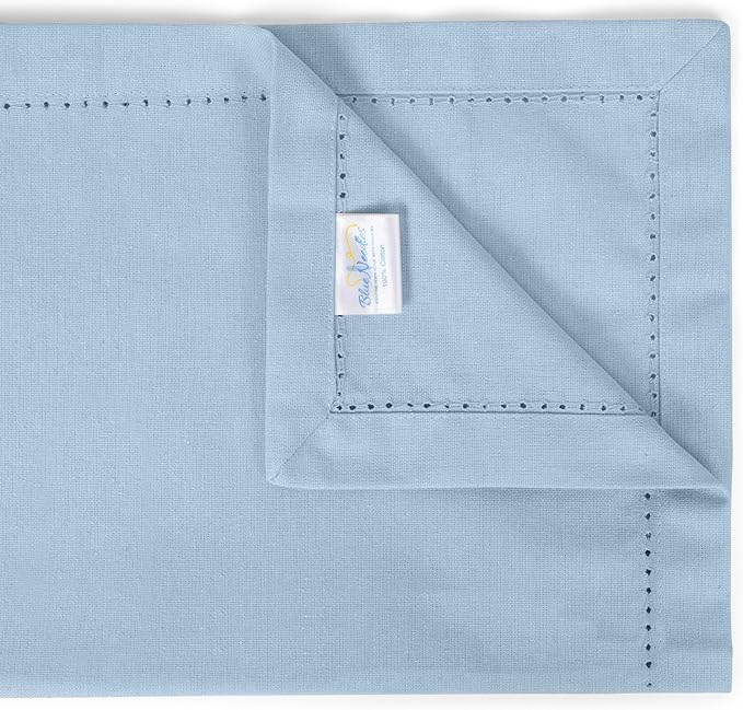 Blue Needles Set of 12 Hemstitch Linen Napkins 100% Cotton Ice Blue Cloth Dinner Napkins 18x18 inches, Soft, Reusable, Absorbent, Washable, Ideal for Wedding Events, Parties & Everyday Use