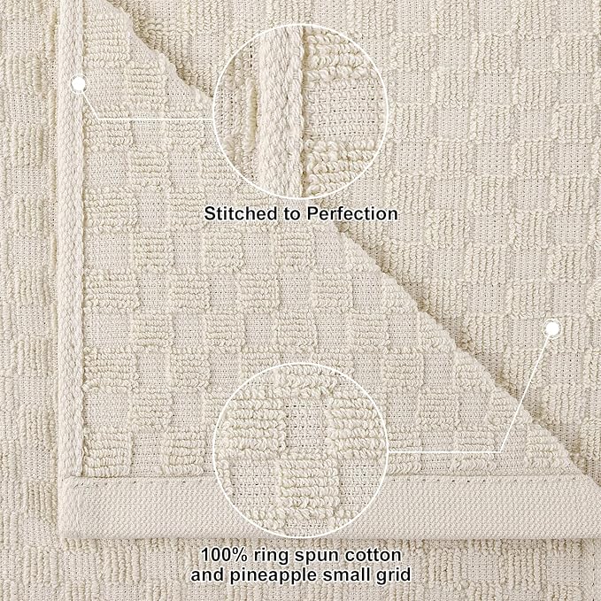 Homaxy 100% Cotton Kitchen Towels and Dishcloths Set, 12 x 12 & 15 x 25 Inches, Set of 8 Bulk Terry Cloth Dish Towels, Super Soft and Absorbent Hand Towel with Hanging Loop, Beige
