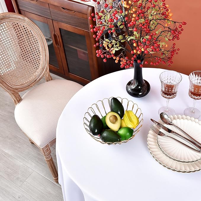 MEANMOY White 210 GSM Water & Stain Resistant Round Tablecloth for Circle Table - Solid 60 Inch Table Cloth Cover in Wrinkle Free Durable Washable Polyester Fabric for Wedding, Party, Banquet