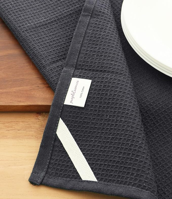 PurpleEssences Waffle Weave Kitchen Towel, 100% Cotton, 15x25 Inches, with Hanging Loop Ultra Soft Absorbent Quick Drying Dish Cloth, Tea and Hand Towels, 4 Pack - Christmas Holiday Winter - Dark Grey