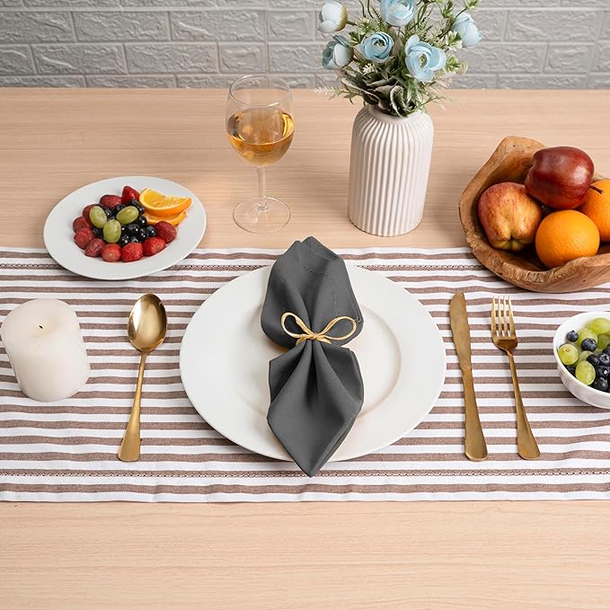 Blue Needles Set of 12 Hemstitch Linen Napkins 100% Cotton Grey Cloth Dinner Napkins 18x18 inches, Soft, Reusable, Absorbent, Washable, Ideal for Wedding Events, Parties & Everyday Use