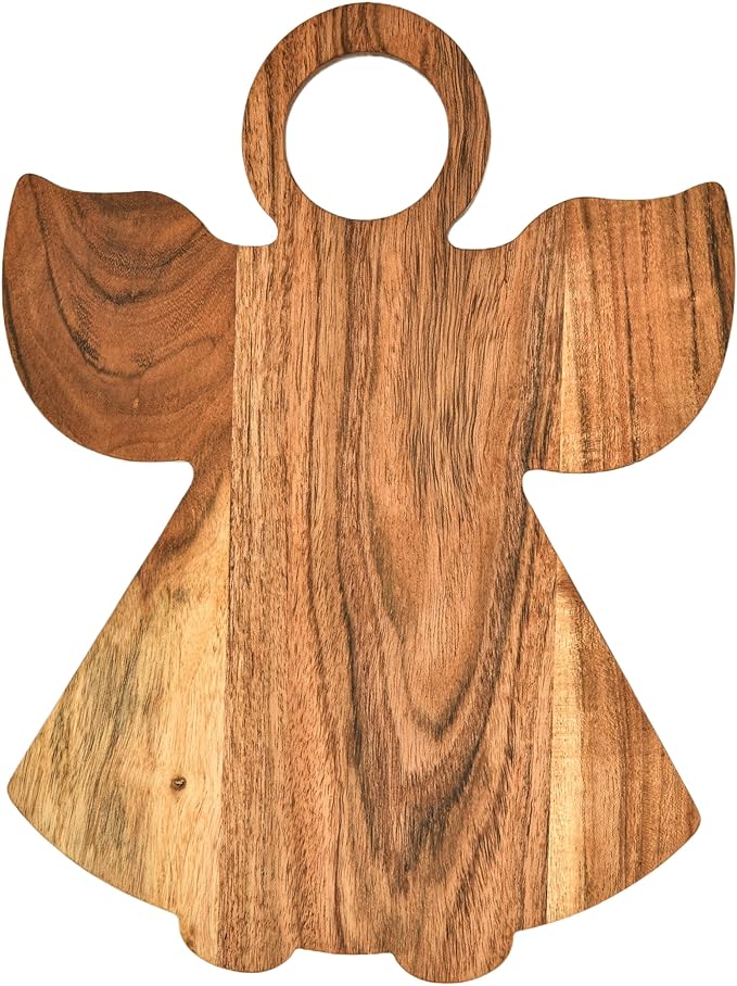 Treen Art Wooden Christmas Cutting Board for Kitchen Decor, 13"L x 10"W Angle Shaped Acacia Wood Chopping Board with Handle, Serving Charcuterie Platter