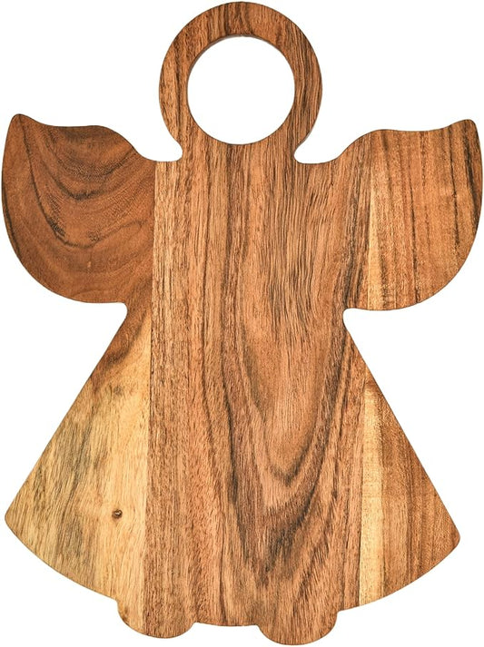 Treen Art Wooden Christmas Cutting Board for Kitchen Decor, 13"L x 10"W Angle Shaped Acacia Wood Chopping Board with Handle, Serving Charcuterie Platter