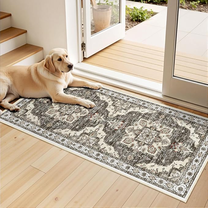 Tritard Non Slip Kitchen Rugs Sets of 3 Washable Kitchen Rug Boho Kitchen Mats for Floor Soft Kitchen Runner Rug Non Skid Kitchen Floor Carpet for Entryway Hallway Laundry Room,Beige Brown