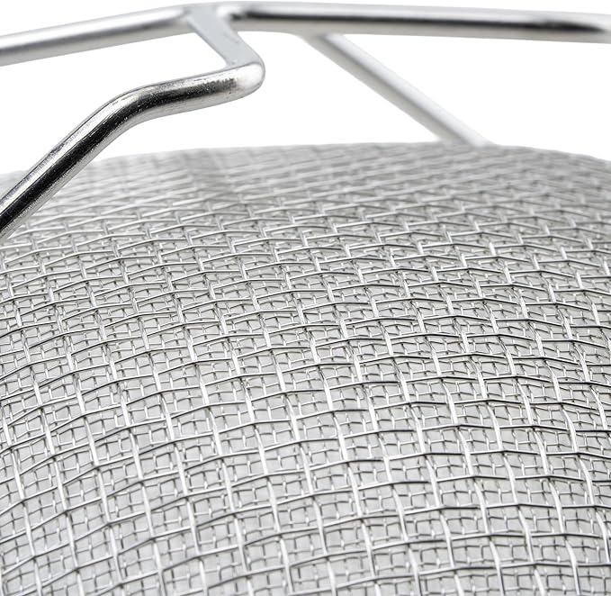 Winco Strainer, 10.5-Inch Diameter, Double Mesh, Medium, Nickel, Tan