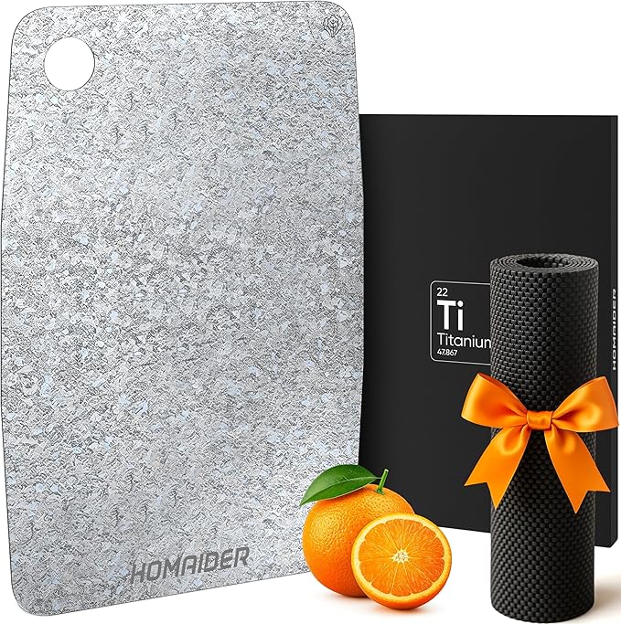 Homaider Titanium Cutting Board – Pure Titanium Chopping Board for Kitchen – Non-Toxic, Microplastic-Free, Double-Sided, Dishwasher Safe, Durable Metal Cutting Board